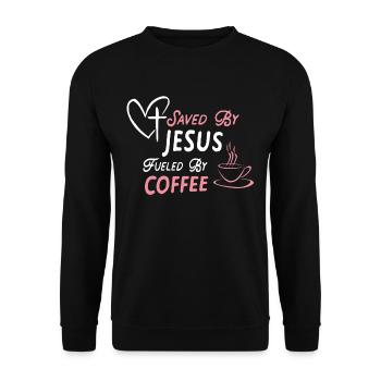 Saved by Jesus Awakened by Coffee - Unisex Sweatshirt - black - Front - Alina (178cm) & Michal (187cm)