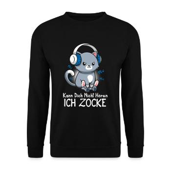 Kann Dich Nicht Hören Ich Zocke Gamer Katze - Unisex Pullover - Schwarz - Vorne - Alina (178cm) & Michal (187cm)
