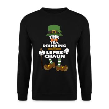 The Tea Drinking Leprechaun St Patrick's Day - Unisex Sweatshirt - black - Front - Alina (178cm) & Michal (187cm)