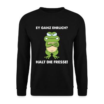 Ey ganz ehrlich? Halt die Fresse - Unisex Pullover - Schwarz - Vorne - Alina (178cm) & Michal (187cm)