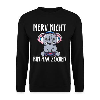 Nerv nicht bin am zocken Gamer Elefant - Unisex Pullover - Schwarz - Vorne - Alina (178cm) & Michal (187cm)