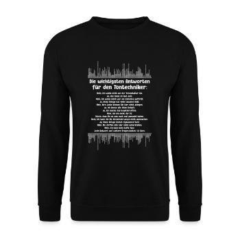 Antworten Der Tontechniker Tontechnik Schallwelle - Unisex Pullover - Schwarz - Vorne - Alina (178cm) & Michal (187cm)