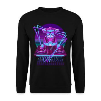 Vaporwave Kuh DJ Pult Kuh - Unisex Pullover - Schwarz - Vorne - Alina (178cm) & Michal (187cm)