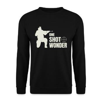 FPS Gamer One Shot Wonder Lustiges Gaming - Unisex Pullover - Schwarz - Vorne - Alina (178cm) & Michal (187cm)