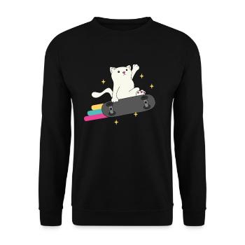 Funny Skater Cat Skateboard Skateboarding - Unisex Sweatshirt - black - Front - Alina (178cm) & Michal (187cm)