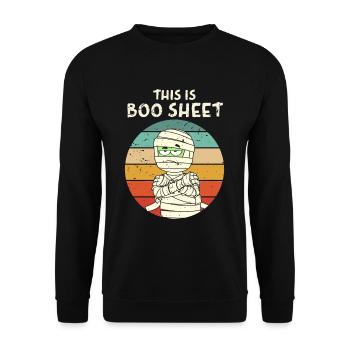 This Is Boo Sheet Mummy Trick Or Treat Halloween - Unisex Pullover - Schwarz - Vorne - Alina (178cm) & Michal (187cm)