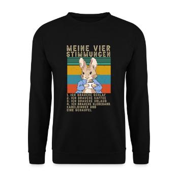 Hase Meine Vier Stimmungen Schlaf Kaffee Spruch - Unisex Pullover - Schwarz - Vorne - Alina (178cm) & Michal (187cm)