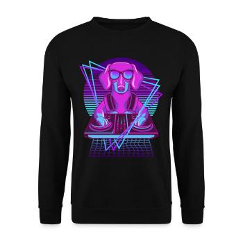 Vaporwave Dackel DJ Pult Dachshund - Unisex Pullover - Schwarz - Vorne - Alina (178cm) & Michal (187cm)