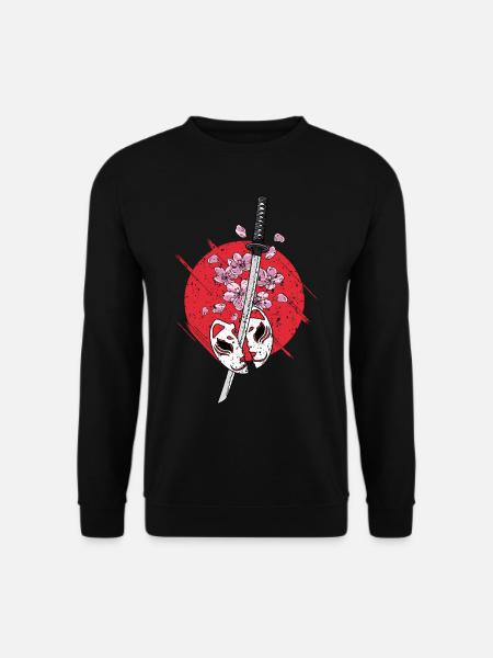 Anime Maske Kitsune Samurai Oni Monster - Unisex Pullover - Schwarz