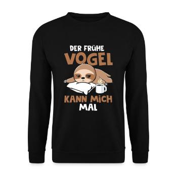 Faultier Der Frühe Vogel kann mich mal - Unisex Pullover - Schwarz - Vorne - Alina (178cm) & Michal (187cm)