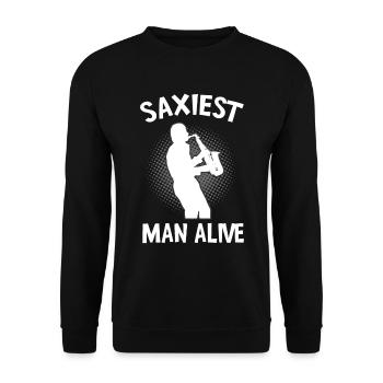Saxiest Man Alive Saxophon Lustiges Musiker - Unisex Pullover - Schwarz - Vorne - Alina (178cm) & Michal (187cm)