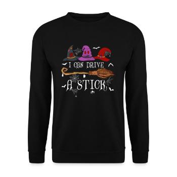 I Can Drive A Stick Halloween Funny Broomstick - Unisex Sweatshirt - black - Front - Alina (178cm) & Michal (187cm)