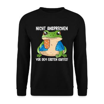 Frosch Nicht Ansprechen Vor Dem Ersten Kaffee - Unisex Pullover - Schwarz - Vorne - Alina (178cm) & Michal (187cm)
