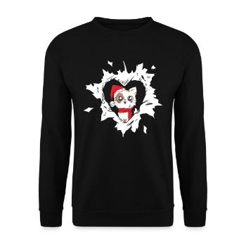Cat with Christmas hat looks out of torn - Unisex Sweatshirt - black - Front - Alina (178cm) & Michal (187cm)