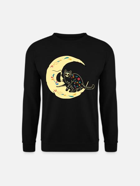Dia De Los Muertos Cat Moon Sugar Skull Halloween - Unisex Sweatshirt - black