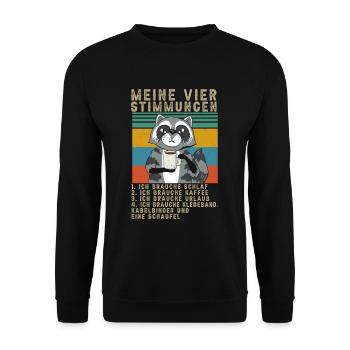 Waschbär Meine Vier Stimmungen Schlaf Kaffee - Unisex Pullover - Schwarz - Vorne - Alina (178cm) & Michal (187cm)