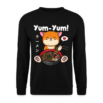 Yum Yum Japan Anime Ramen Nudel Katze - Unisex Pullover - Schwarz - Vorne - Alina (178cm) & Michal (187cm)