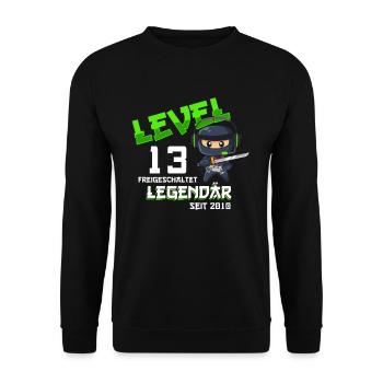Level 13 Years Birthday Shirt Ninja Gamer - Unisex Sweatshirt - black - Front - Alina (178cm) & Michal (187cm)