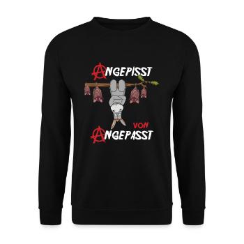 Angepisst von Angepasst Be Different Esel Anarchie - Unisex Pullover - Schwarz - Vorne - Alina (178cm) & Michal (187cm)