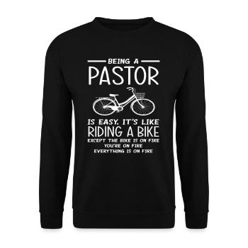Pfarrer Pastor Fahrrad Spruch Predigen - Unisex Pullover - Schwarz - Vorne - Alina (178cm) & Michal (187cm)