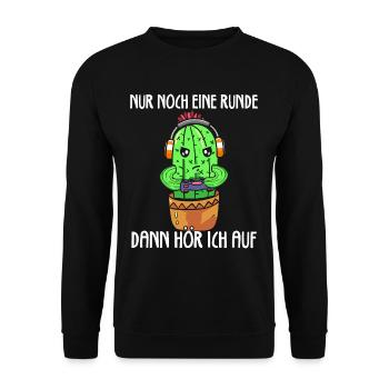 Nur Noch Eine Runde Zocken Gamer Kaktus - Unisex Pullover - Schwarz - Vorne - Alina (178cm) & Michal (187cm)