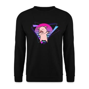 Vaporwave Pig - Unisex Pullover - Schwarz - Vorne - Alina (178cm) & Michal (187cm)