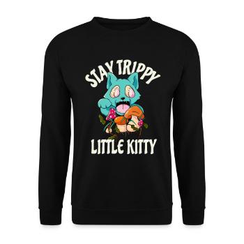 Acid Kätzchen Lustige Hippie Katze Psychedelisch - Unisex Pullover - Schwarz - Vorne - Alina (178cm) & Michal (187cm)