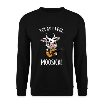 Moosical Kuh Lustiges Gitarre Musik Musiker Kinder - Unisex Pullover - Schwarz - Vorne - Alina (178cm) & Michal (187cm)