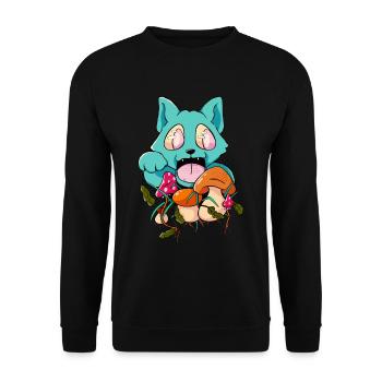 Trippy Pilz Katze Hippie Trip Psychedelisch - Unisex Pullover - Schwarz - Vorne - Alina (178cm) & Michal (187cm)