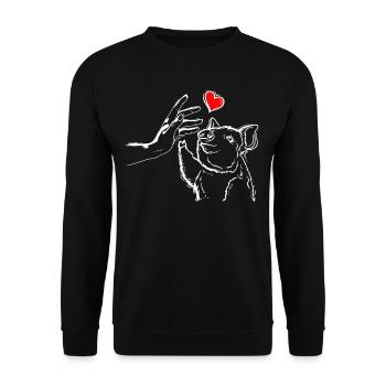 Schwein Herz Händchen Halten mit Schwein - Unisex Pullover - Schwarz - Vorne - Alina (178cm) & Michal (187cm)