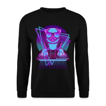 Party Musik Techno Hunde Vaporwave DJ Mops Hund - Unisex Pullover - Schwarz - Vorne - Alina (178cm) & Michal (187cm)
