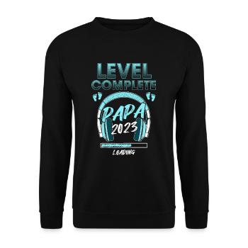 Level Complete PAPA 2023 Loading Expectant Dad - Unisex Sweatshirt - black - Front - Alina (178cm) & Michal (187cm)