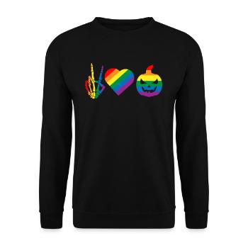 Peace Love Pride Gay Pride Skeleton Pumpkin - Unisex Sweatshirt - black - Front - Alina (178cm) & Michal (187cm)