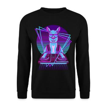 Vaporwave Llama DJ Pult Llama - Unisex Pullover - Schwarz - Vorne - Alina (178cm) & Michal (187cm)