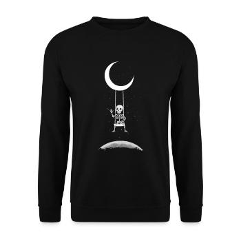 Skelett auf Mond Schaukel Halloween Kostüm - Unisex Pullover - Schwarz - Vorne - Alina (178cm) & Michal (187cm)