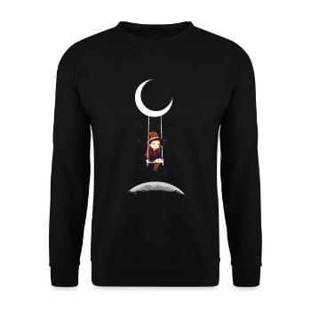 Hexe auf Mond Schaukel Halloween Kostüm - Unisex Pullover - Schwarz - Vorne - Alina (178cm) & Michal (187cm)