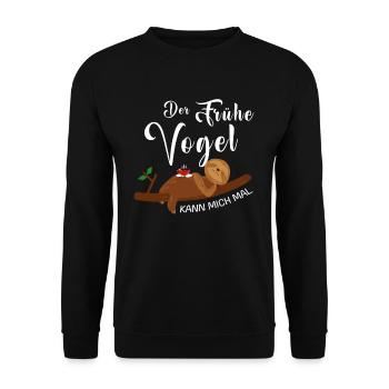 Faultier Der Frühe Vogel kann mich mal - Unisex Pullover - Schwarz - Vorne - Alina (178cm) & Michal (187cm)