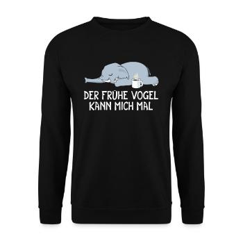 Der Frühe Vogel kann mich mal Elefant Kaffee - Unisex Pullover - Schwarz - Vorne - Alina (178cm) & Michal (187cm)