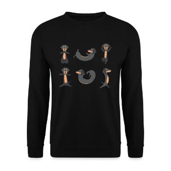 Yoga Dachshund Meditation Dackel macht Yoga - Unisex Pullover - Schwarz - Vorne - Alina (178cm) & Michal (187cm)