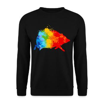 Farbspritzer Igel Bunter Igel - Unisex Pullover - Schwarz - Vorne - Alina (178cm) & Michal (187cm)