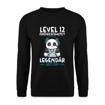 Level 12 Jahre Geburtstagsshirt Panda Gamer 2013 - Unisex Pullover - Schwarz - Vorne - Alina (178cm) & Michal (187cm)