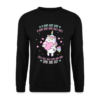 Aramsamsam Guli Gulli Kinderlied Einhorn - Unisex Pullover - Schwarz - Vorne - Alina (178cm) & Michal (187cm)