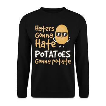 Potatoes Gonna Potate - Unisex Pullover - Schwarz - Vorne - Alina (178cm) & Michal (187cm)