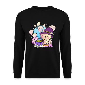 Kawaii Verrückte Katze Hexe - Unisex Pullover - Schwarz - Vorne - Alina (178cm) & Michal (187cm)