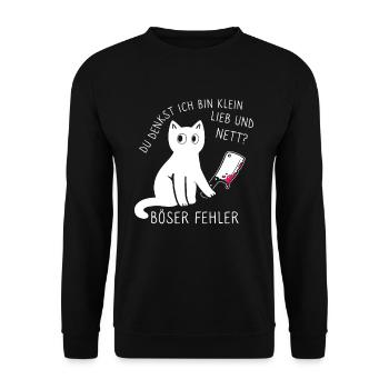 Du denkst ich bin klein lieb und nett Katze - Unisex Pullover - Schwarz - Vorne - Alina (178cm) & Michal (187cm)