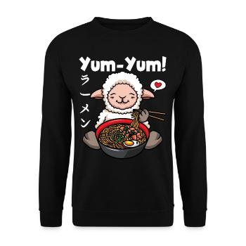 Yum Yum Japan Anime Ramen Nudel Schaf - Unisex Pullover - Schwarz - Vorne - Alina (178cm) & Michal (187cm)