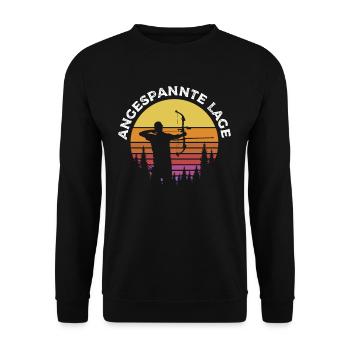 Bogenschießen Bogenschütze Angespannte Lage - Unisex Pullover - Schwarz - Vorne - Alina (178cm) & Michal (187cm)