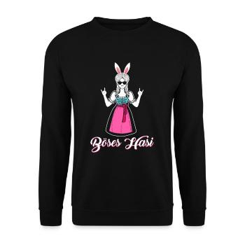Böses Hasi Ersatz Dirndl Trachtenshirt Trachten - Unisex Pullover - Schwarz - Vorne - Alina (178cm) & Michal (187cm)