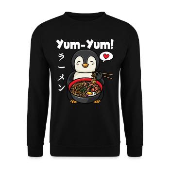 Yum Yum Japan Anime Ramen Nudel Pinguin - Unisex Pullover - Schwarz - Vorne - Alina (178cm) & Michal (187cm)