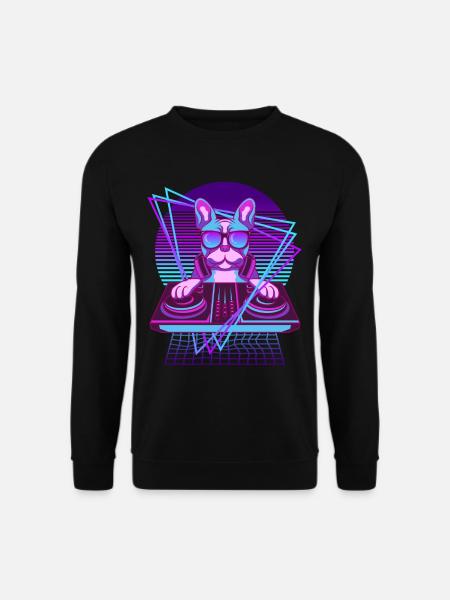 Vaporwave Bulldog DJ Pult Französische Bulldogge - Unisex Pullover - Schwarz